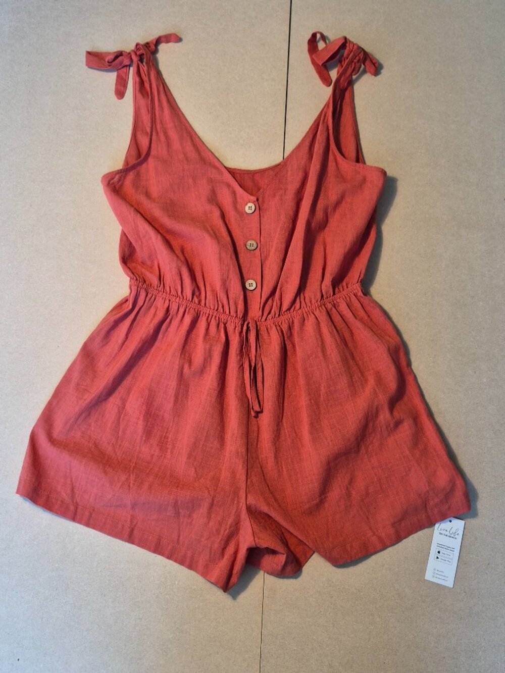 Women’s Rust Tie-Shoulder Linen Romper